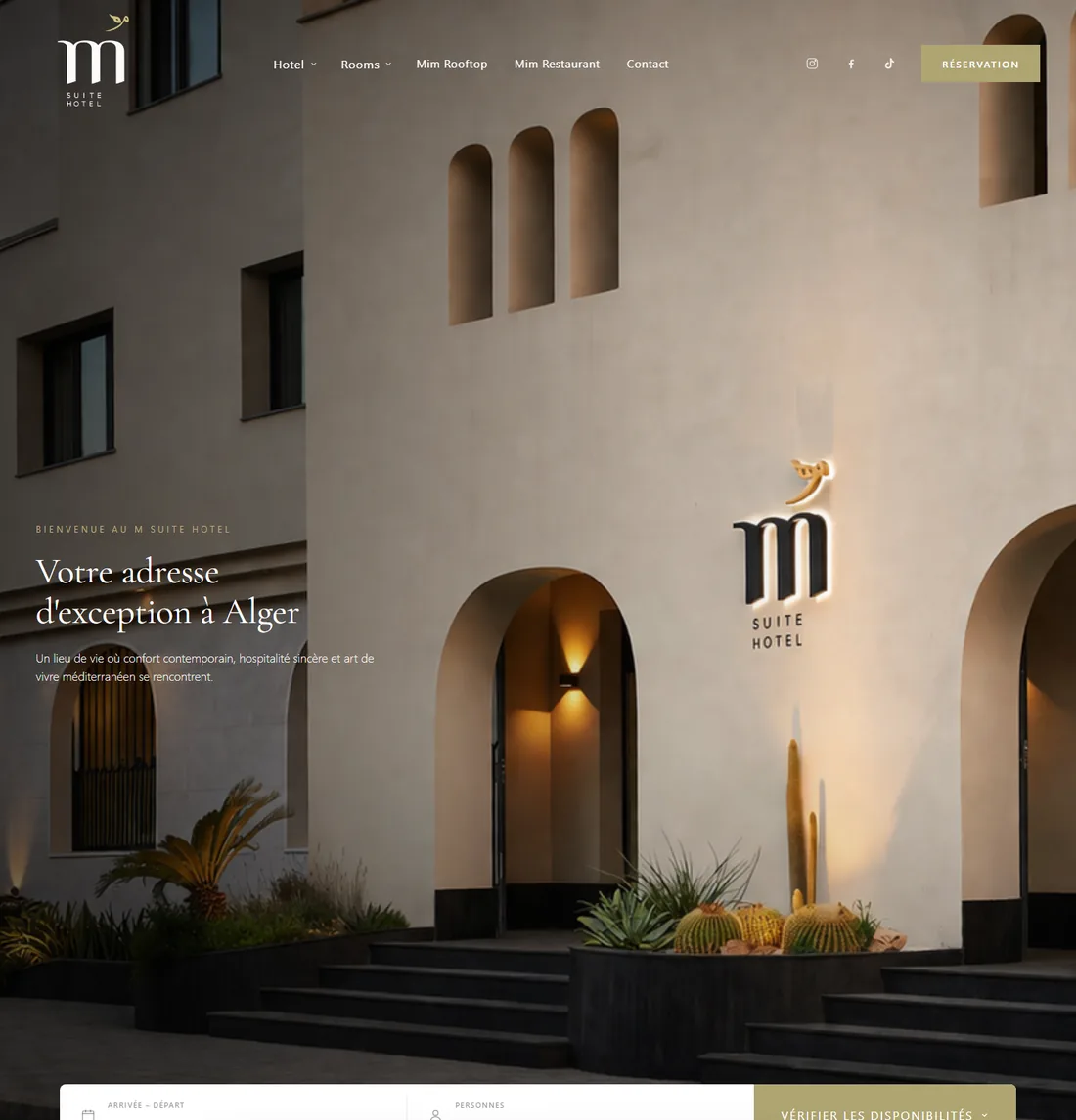 Page d'accueil du site M Suite Hotel