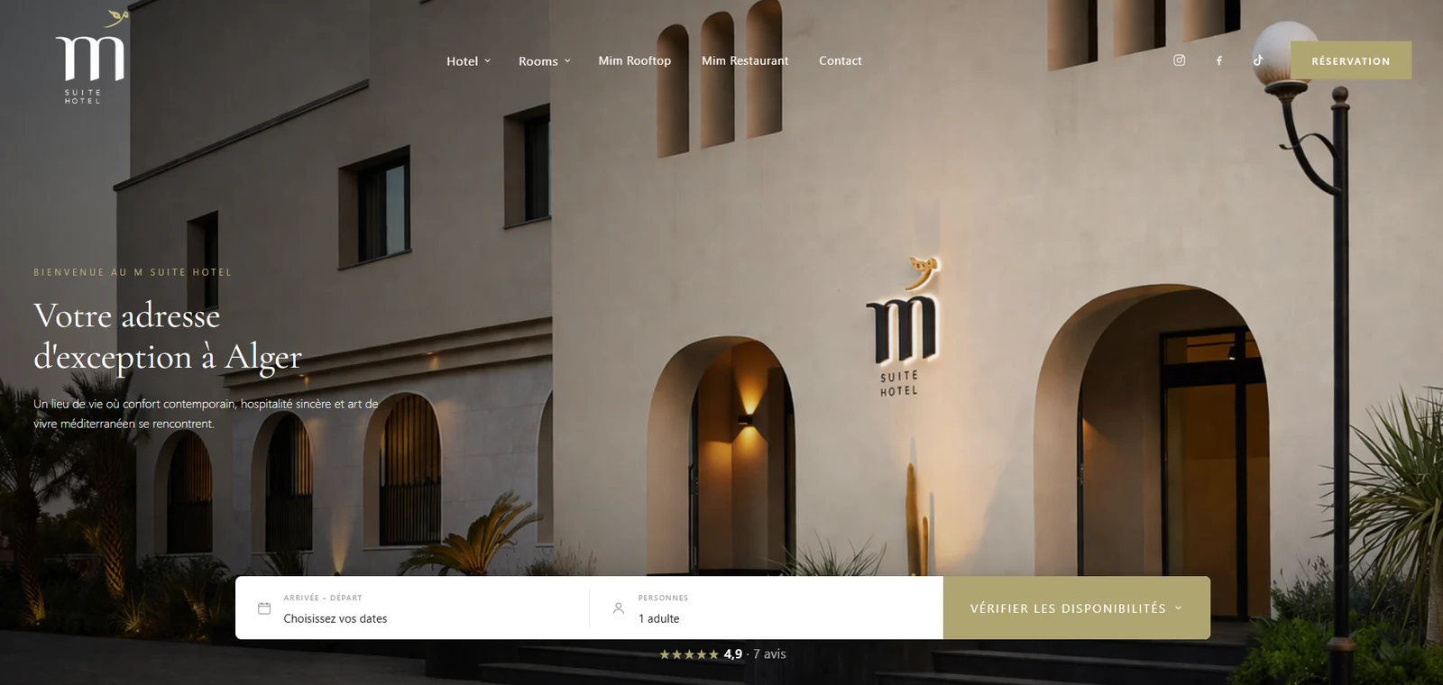 Page d'accueil du site M Suite Hotel