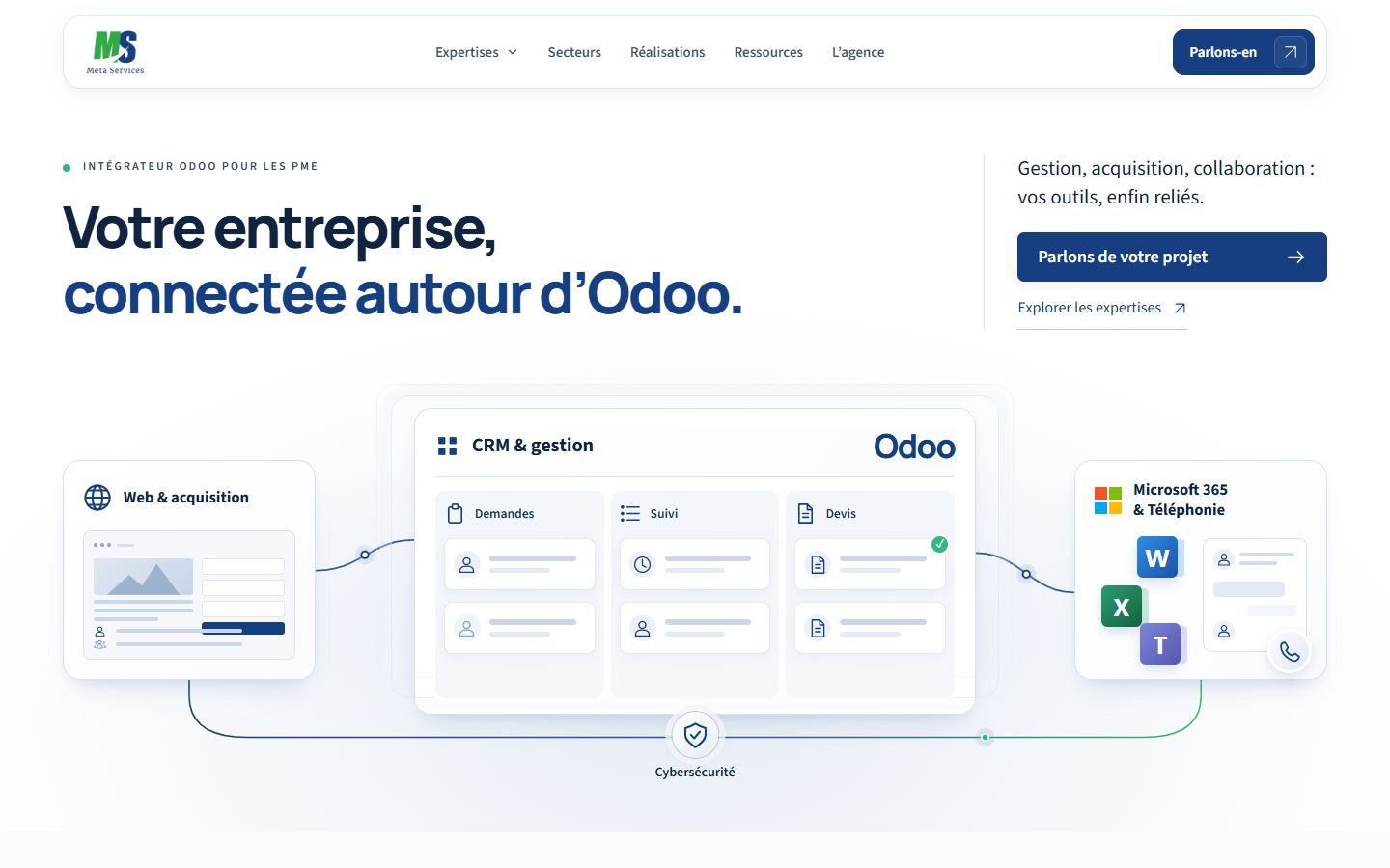La page d’accueil du site web Meta Services.